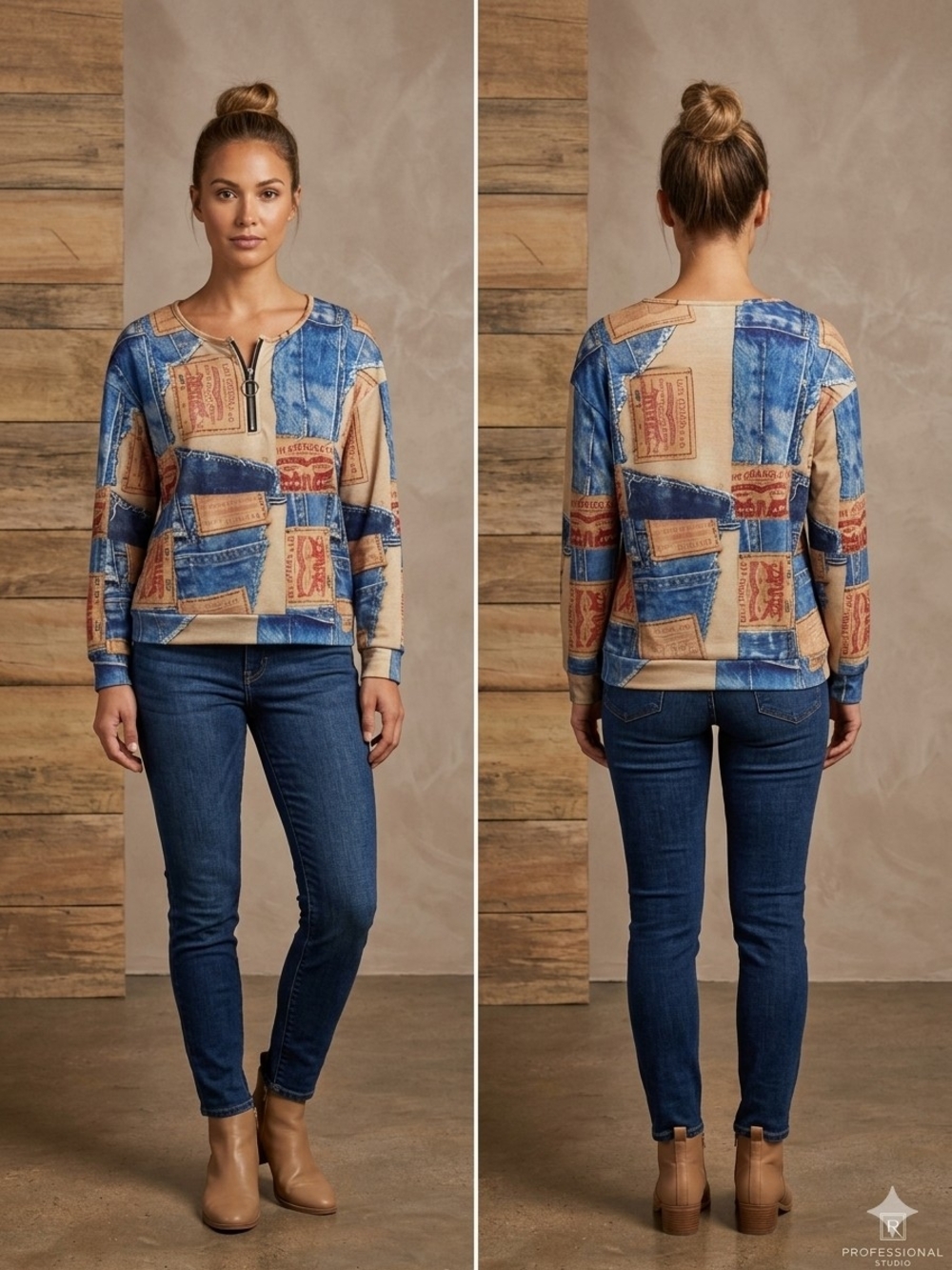 Levis Patchwork Print Long Sleeve Top - Woman's Size S